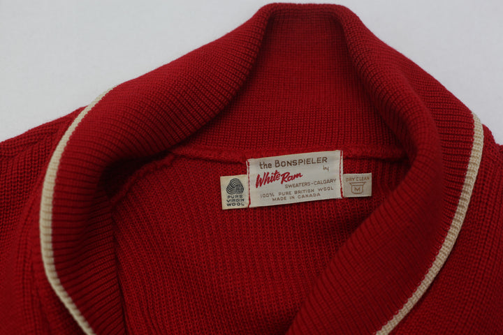 White Ram Vintage Bonspieler Red Sweater Cardigan Made In Canada