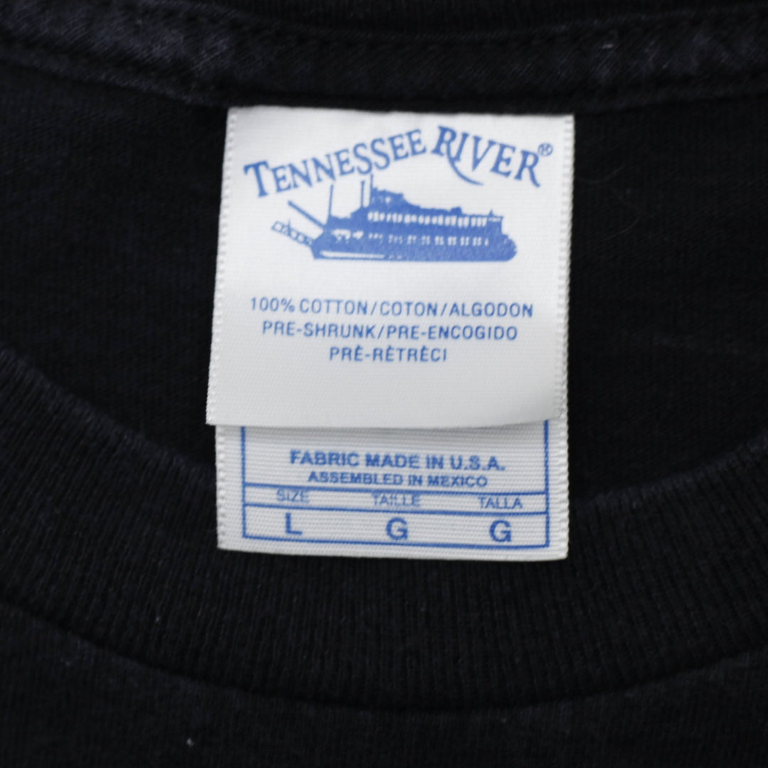 Vintage Mens Tennessee River T-Shirt Black Graphic Religious Cotton L | Migration_T-Shirts - Back View | Fashion Rerun