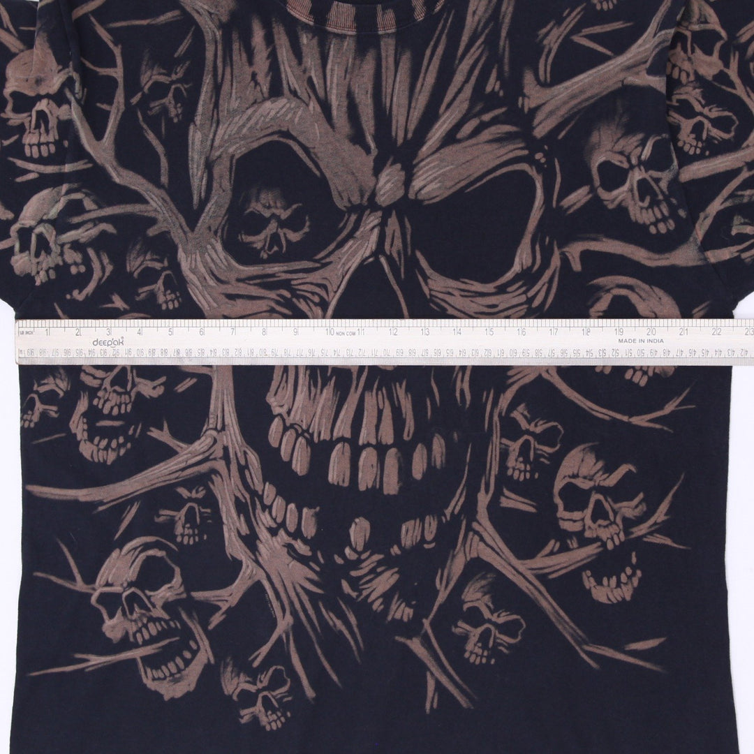 Vintage 1990s Liquid Blue Skull Pile All Over Print T-Shirt