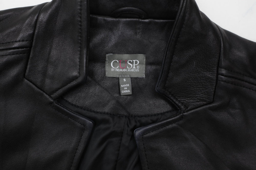 Vintage Ladies CUSP By Neiman Marcus Fringe Jacket Black Crop Leather