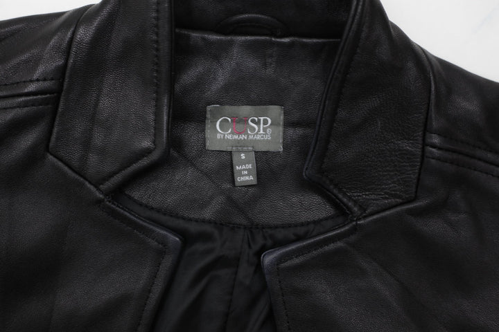 Vintage Ladies CUSP By Neiman Marcus Fringe Jacket Black Crop Leather