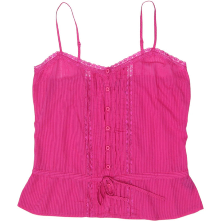 Y2K Ladies Bluenotes Fuchsia Pink Lightweight Cotton Lace-Trim Cami Top Medium