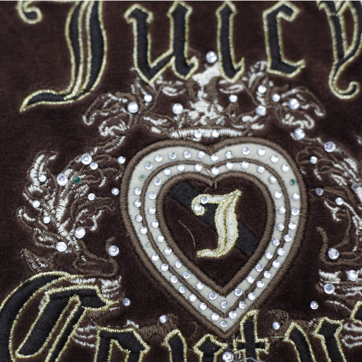 Y2K Ladies Juicy Couture Sweatpants Brown Velour Logo Detail Drawstring
