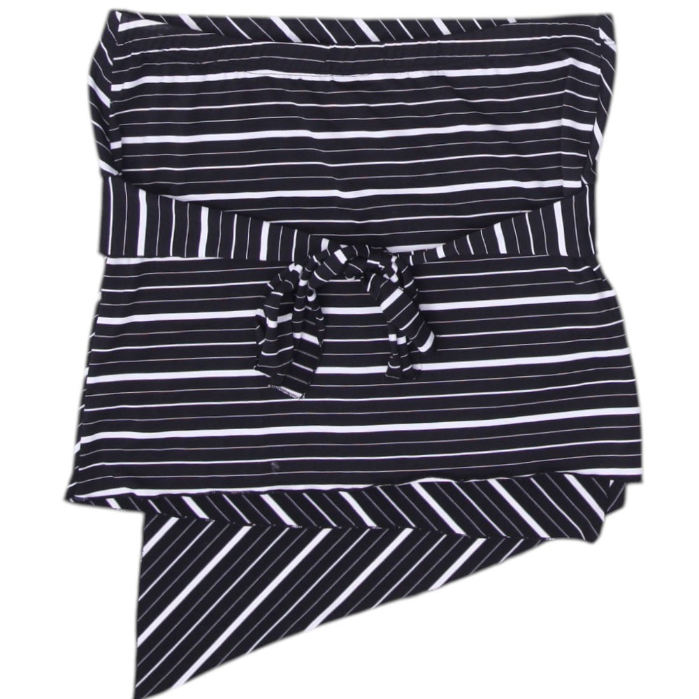 Y2K Ladies Asymmetric Tied Waist Striped Black Top Size M | Migration_Tops - Side View | Fashion Rerun