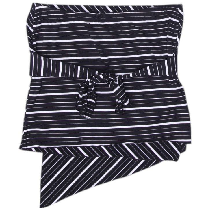 Y2K Ladies Asymmetric Tied Waist Striped Black Top Size M | Migration_Tops - Side View | Fashion Rerun