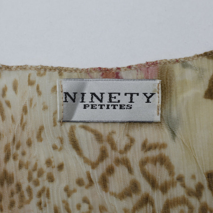 Y2K Ladies Ninety Petites Floral Leopard Plissé Mesh Top Size S Made is USA