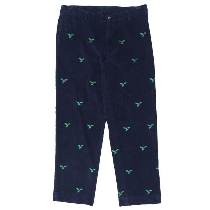 Mens Charleston Khakis Holly Leafs Embroidered Corduroy Pants Navy - Fashion Rerun Vintage Migration_Pants
