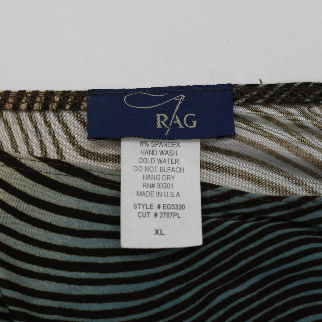 Y2K Ladies RAG One Shoulder Top Optical Wave Print Top Made in USA XL
