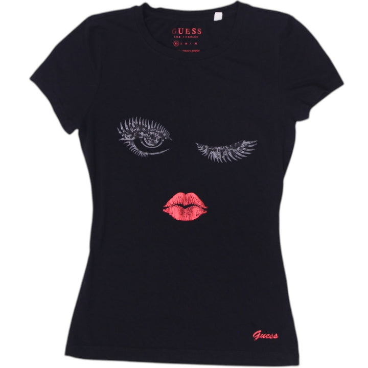 Y2K Ladies Guess Eyelash Lips Graphic Tee Size XS | Migration_Y2K Tops | Fashion Rerun