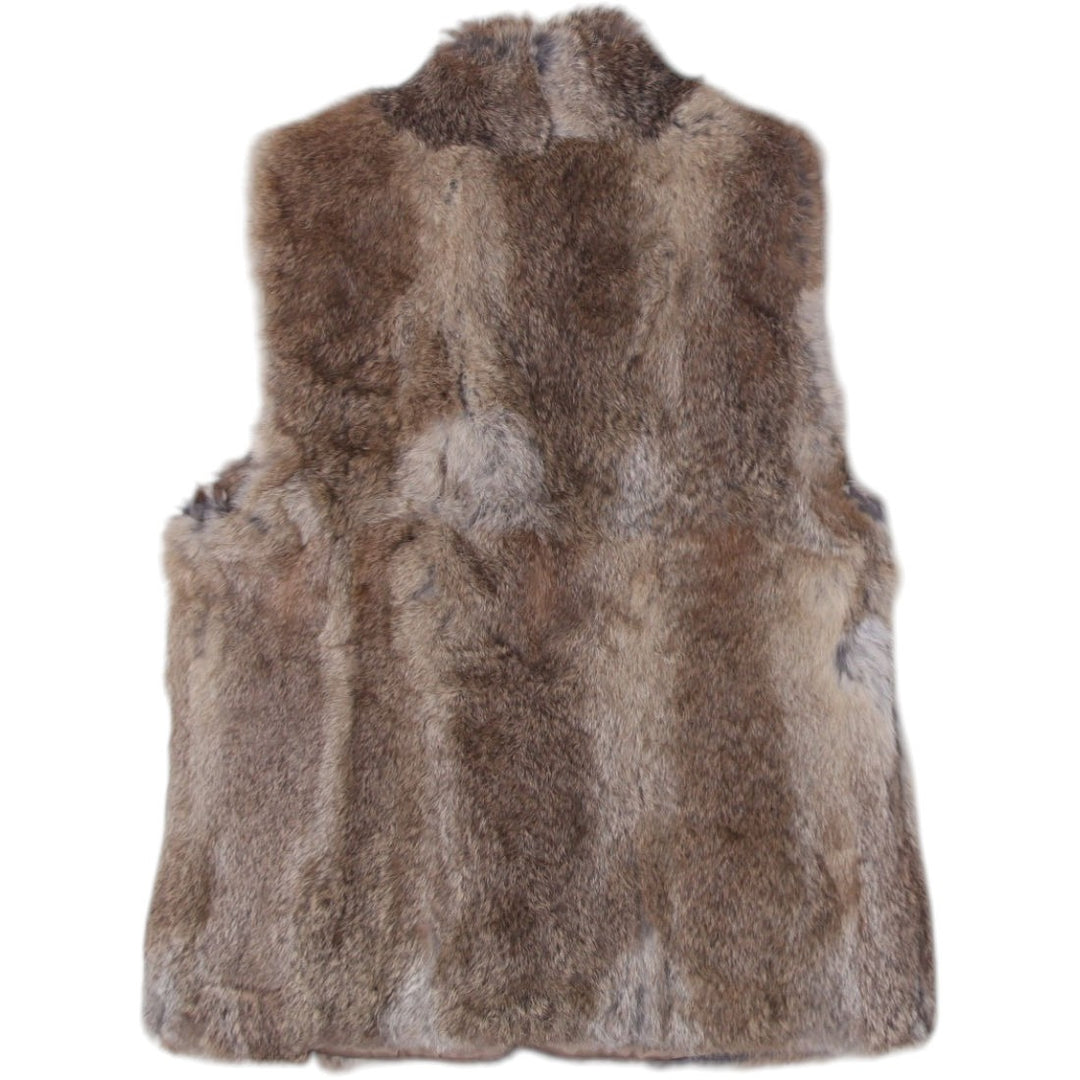 Michael Kors Luxury Real Rabbit Fur Vest L Brown Pieced Natural Toggle Closure