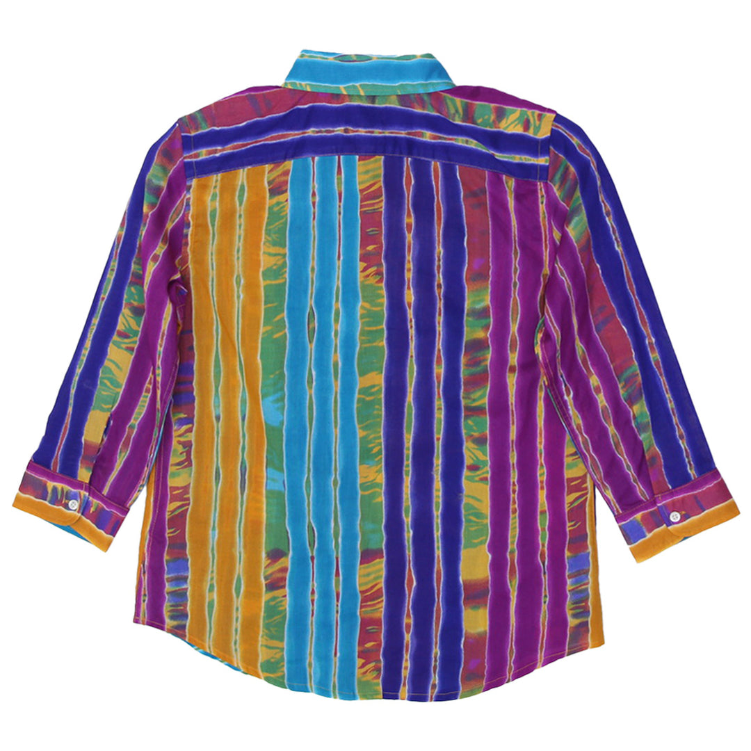 Ladies Ralph Lauren Button-Up Blouse Tie Dye Stripe Cotton Colorful Coastal