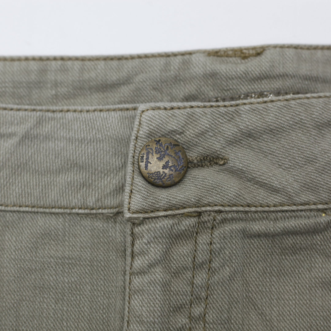 Y2K Ladies Casual Mini Skirt Green Embroidered Denim