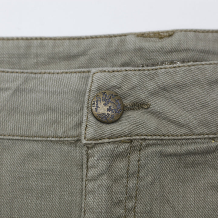 Y2K Ladies Casual Mini Skirt Green Embroidered Denim