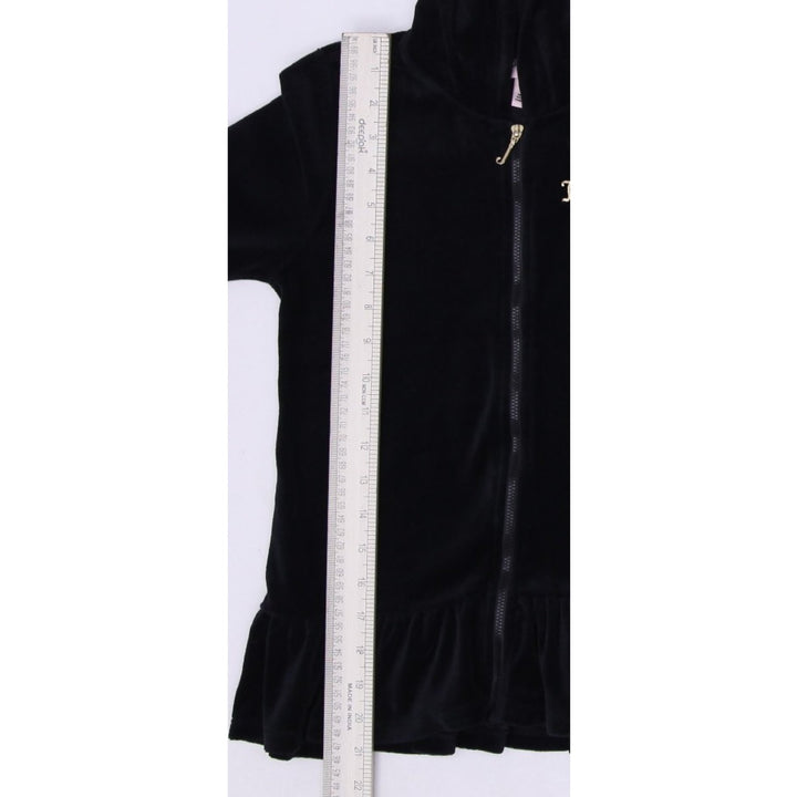 Y2K Youth Girls Juicy Couture Hoodie Black Velour Full Zip Ruffled Size 8/10