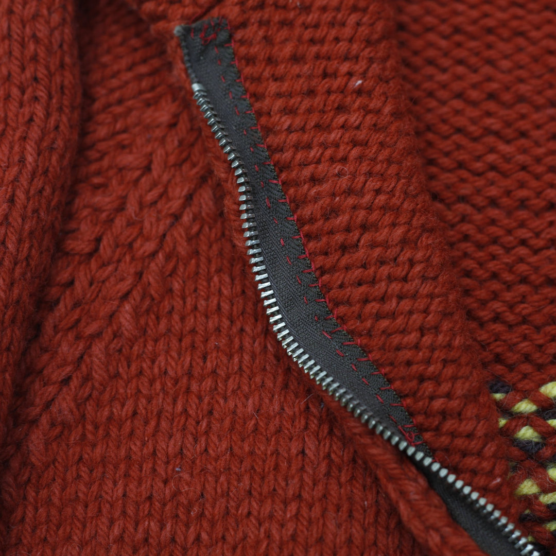 Vintage Mens Wool Cardigan Red Embroidered Graphic Zip Size L | Migration_Knitwear & Sweaters - View 8 | Fashion Rerun
