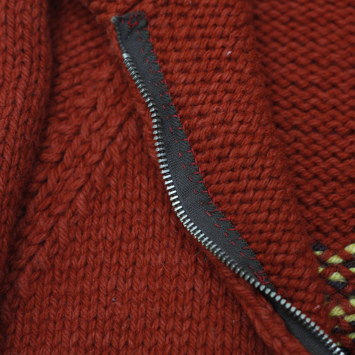 Vintage Mens Wool Cardigan Red Embroidered Graphic Zip Size L | Migration_Knitwear & Sweaters - View 8 | Fashion Rerun