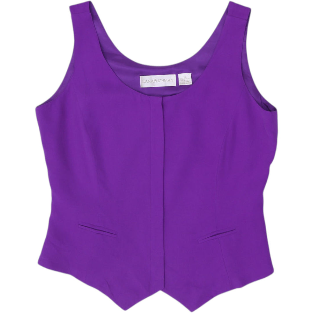 Y2K Ladies Dana Buchman 100% Silk Vest Top Vibrant Purple Tailored Sleeveless 10