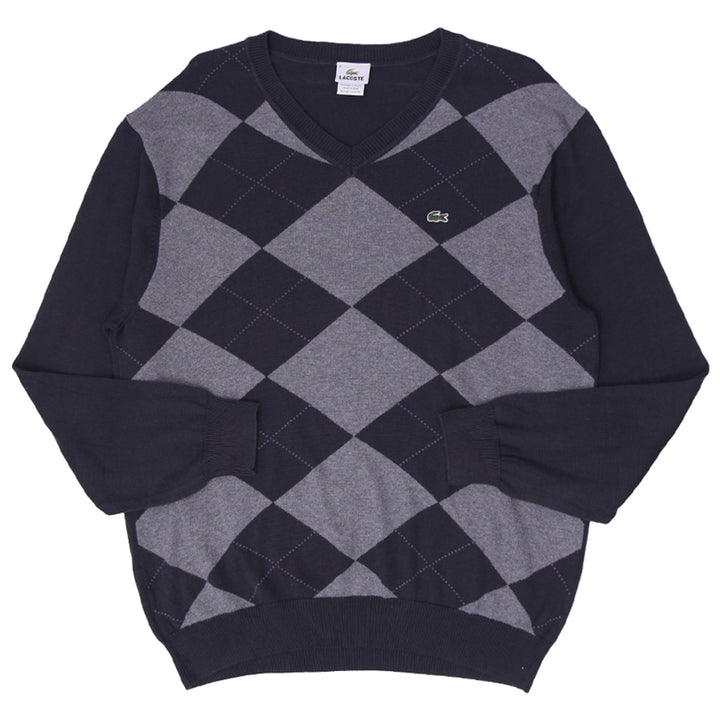 Mens Lacoste V-Neck Argyle Long Sleeve Sweater
