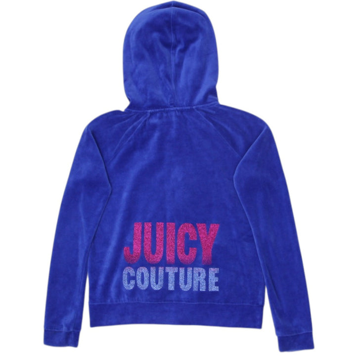 Y2K Ladies Juicy Couture Hoodie Blue Velour Zip Spell Out