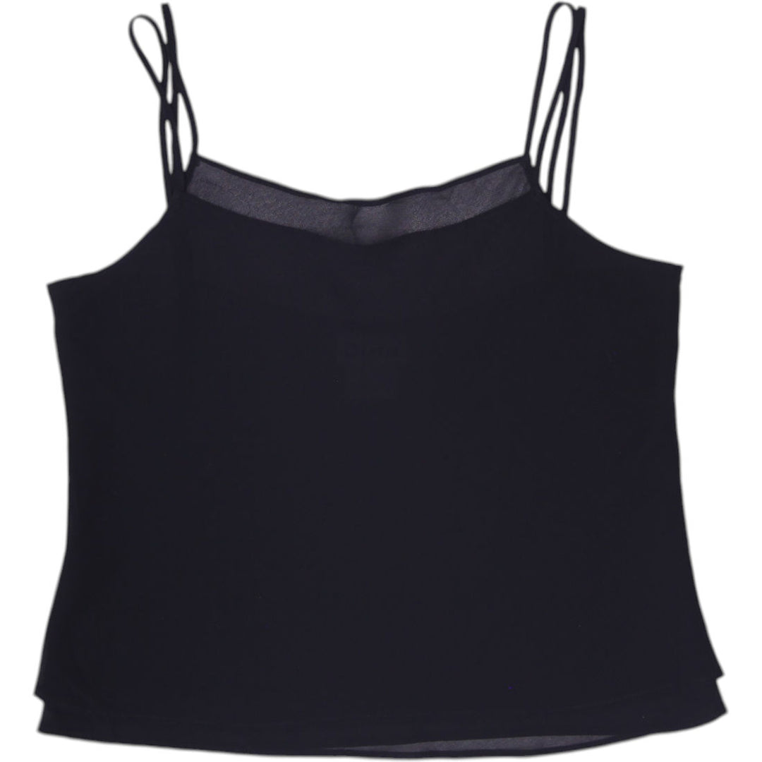 Y2K Ladies Dino Layered Black Mesh Cami Top Double Straps Size 11/12 Made Canada