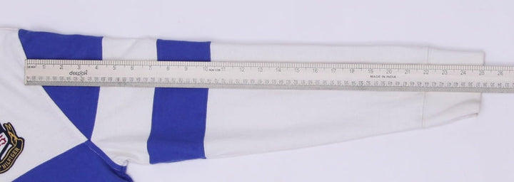 Mens Tommy Hilfiger Rugby Shirt Blue White Striped Embroidered Crest