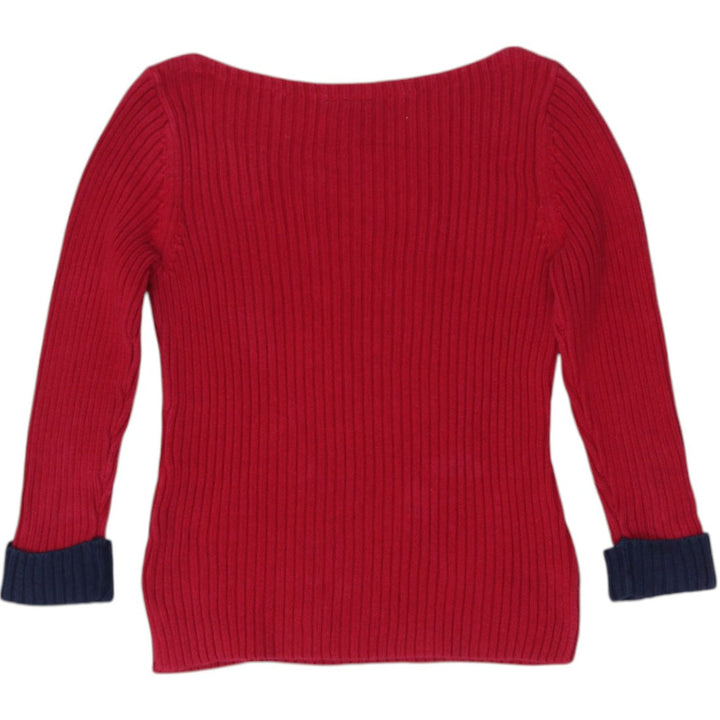 Vintage Ladies Polo Jeans Company Ralph Lauren American Flag Red Cotton Knit Sweater M