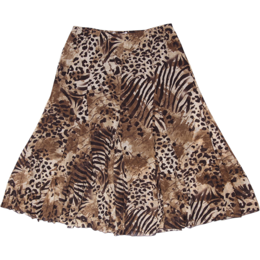 Y2K Ladies Rafael Petite Midi Skirt Leopard Zebra Animal Print Mesh Overlay PL