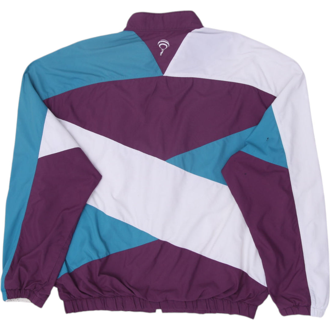 Vintage Mens Jammin Mighty Ducks Varsity Jacket Maroon White Teal Graphic | Migration_Jackets - Side View | Fashion Rerun