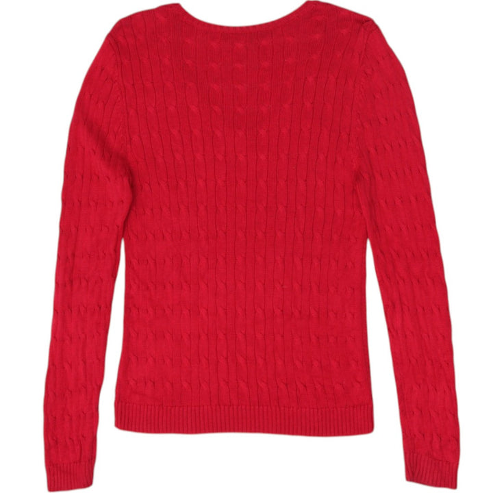 Vintage Ladies Ralph Lauren Sweater Red V-Neck Cable Knit L