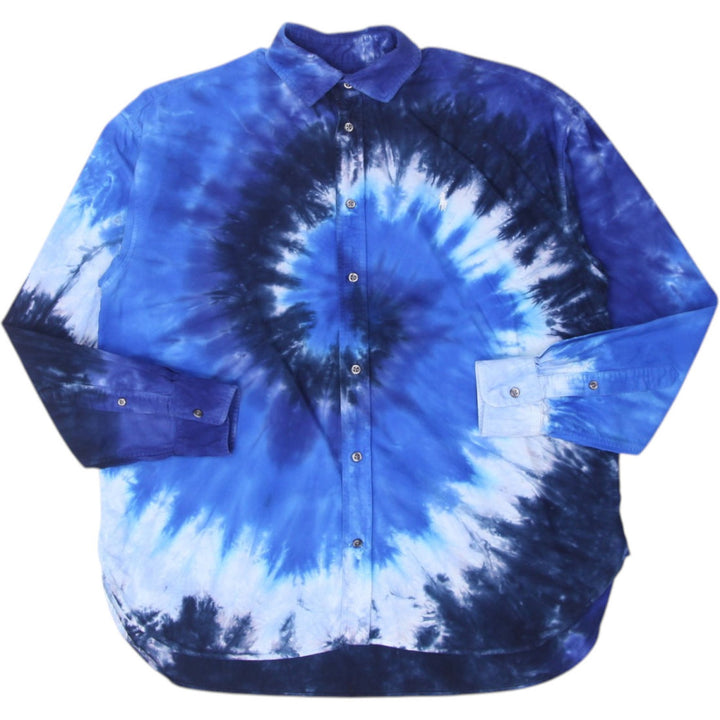 Ladies Polo Ralph Lauren Blue Ocean Tie Dye Collared Button Up Shirt