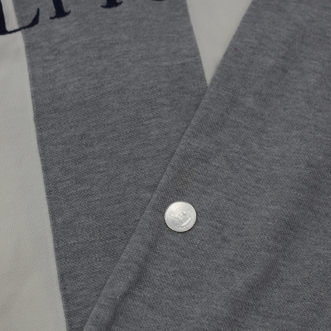 Vintage Tommy Hilfiger Rugby Polo Shirt- Gray & White Stripe Large - Fashion Rerun Vintage Migration_T-Shirt