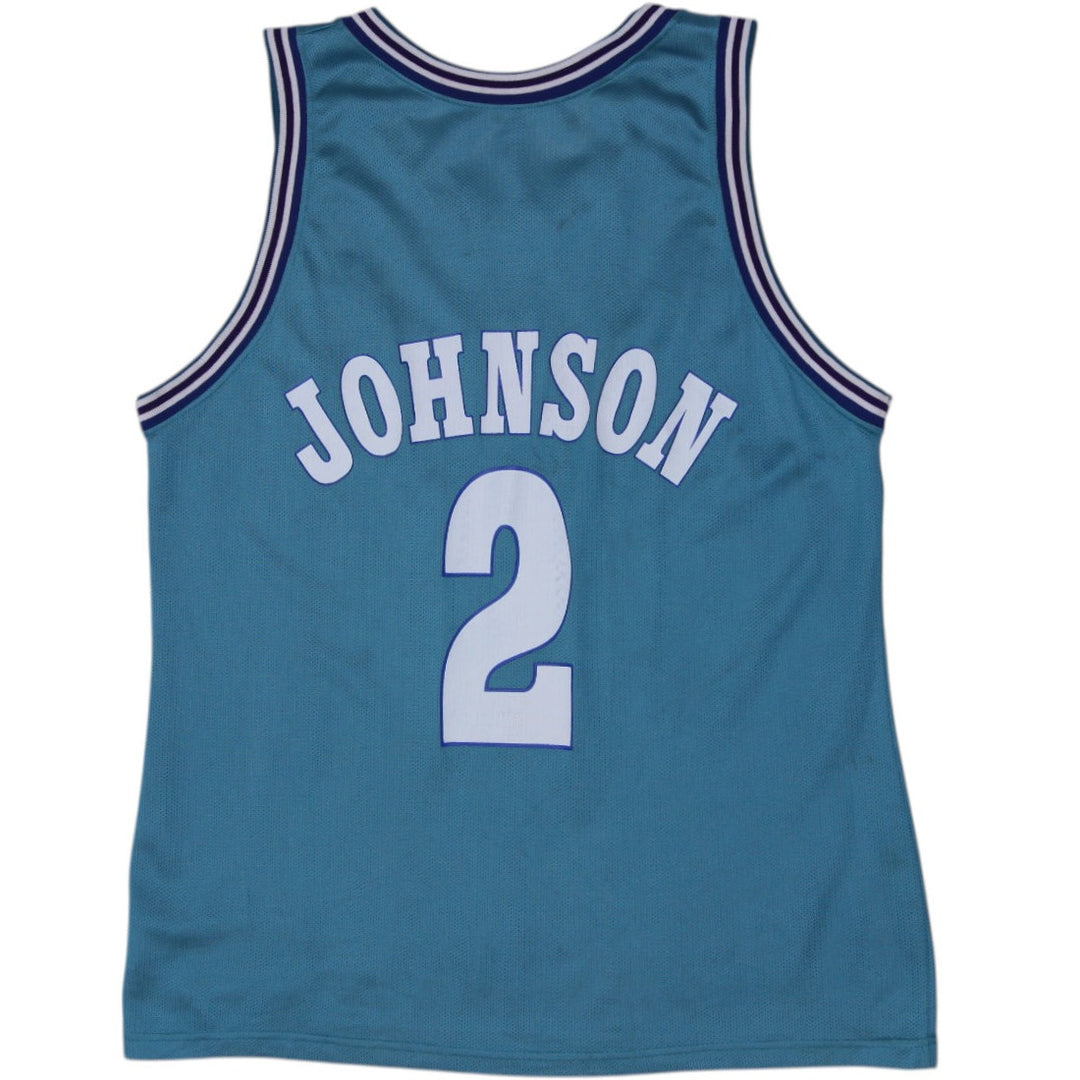 Vintage 90s Champion Larry Johnson #2 Charlotte Hornets Basketball Jersey Sz 44
