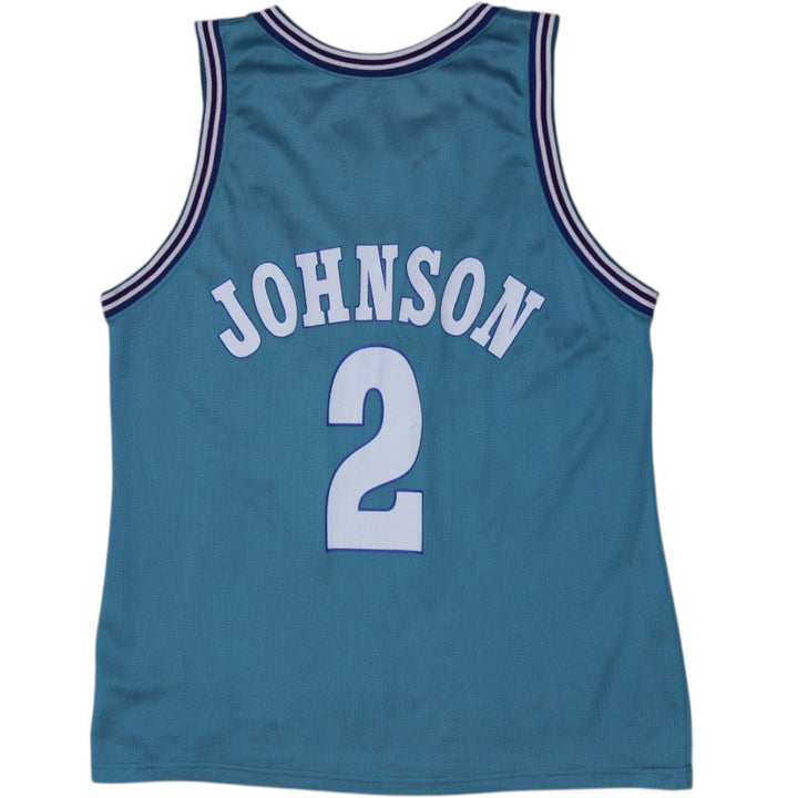 Vintage 90s Champion Larry Johnson #2 Charlotte Hornets Basketball Jersey Sz 44