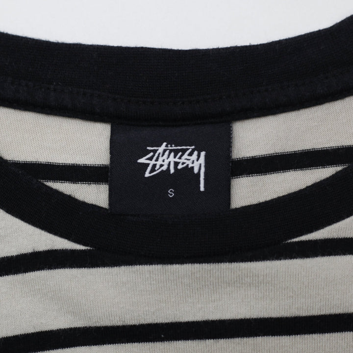 Mens Stussy Striped World Tribe Chest Logo T-Shirt Size S