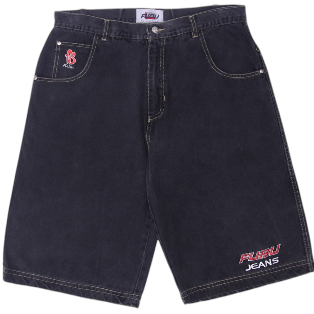 Shop Y2K Mens FUBU Denim Shorts Black Embroidered Logo | Fashion Rerun