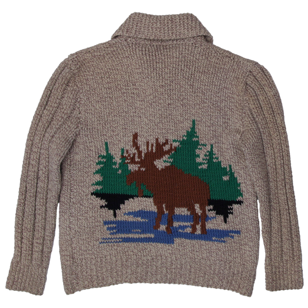 Vintage 60s Cowichan Moose Hunting Wool Knit Shawl Sweater Alaskan Jacket