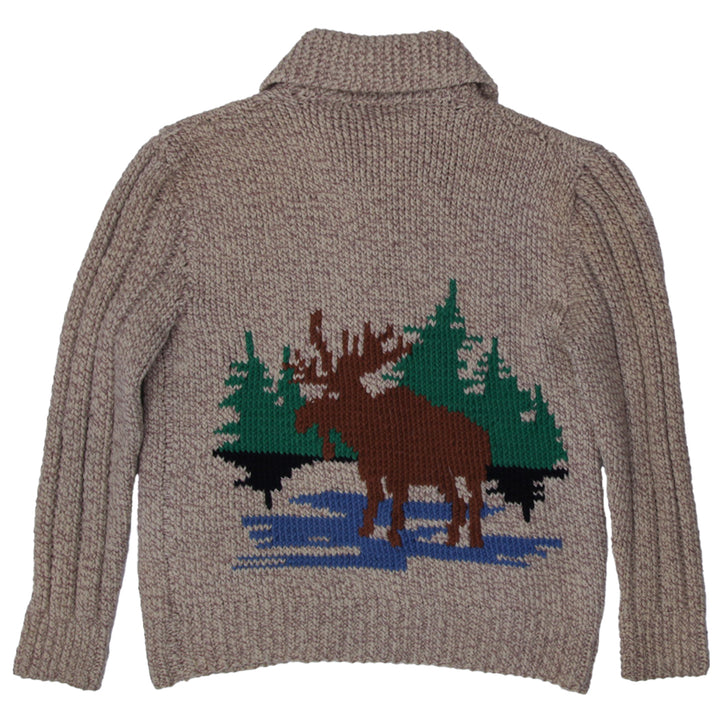 Vintage 60s Cowichan Moose Hunting Wool Knit Shawl Sweater Alaskan Jacket