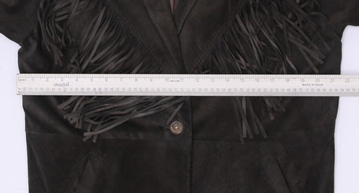 Vintage 90s Dark Green Suede Leather Fringe Western Jacket Size S | Migration_Jackets - Detail View | Fashion Rerun