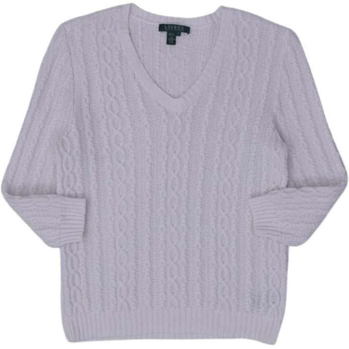 Vintage Ladies Ralph Lauren Sweater White Cable Knit 100% Cotton