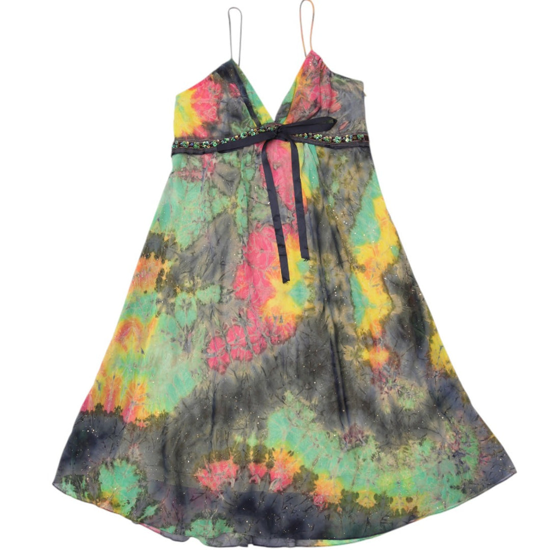 Y2K Ladies Maria Bonita USA Beautifulmind Embellished Tie-Dye Cocktail Dress Size XL