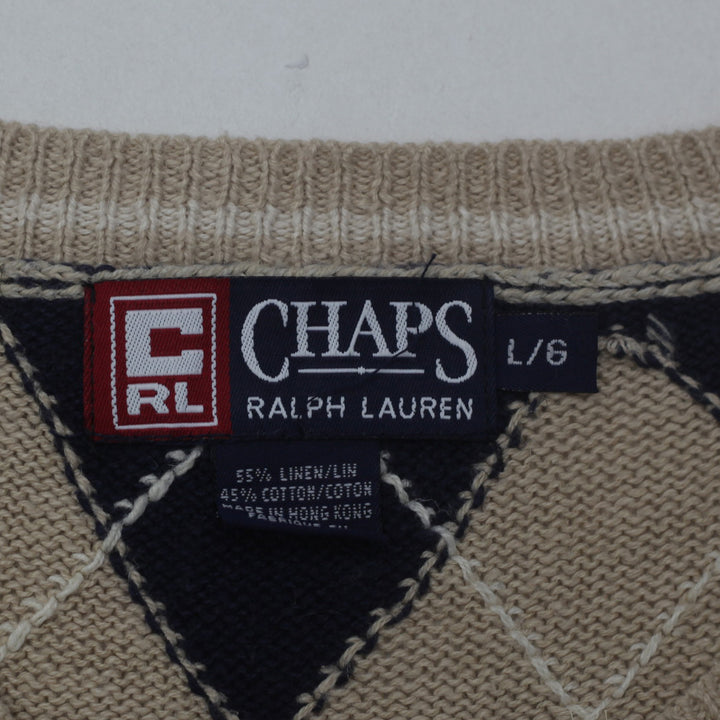 Vintage Chaps Ralph Lauren Argyle Linen Blend Sweater Vest Size L - Fashion Rerun Vintage Migration_Sweaters