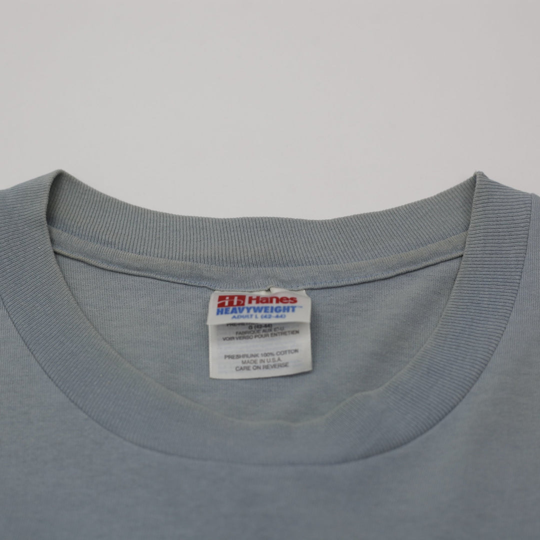 Vintage Mens Hanes T-Shirt Blue Olympic Graphic Cotton S. Stitch Size L