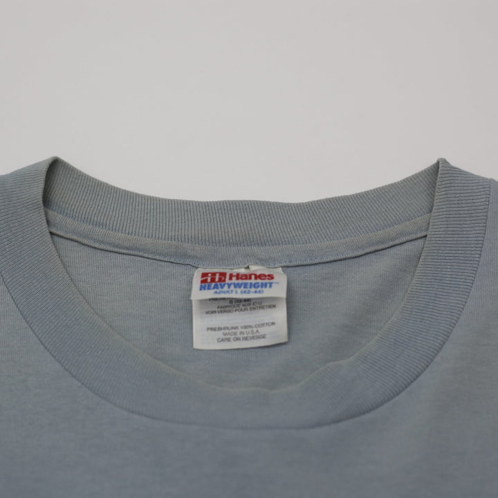 Vintage Mens Hanes T-Shirt Blue Olympic Graphic Cotton S. Stitch Size L