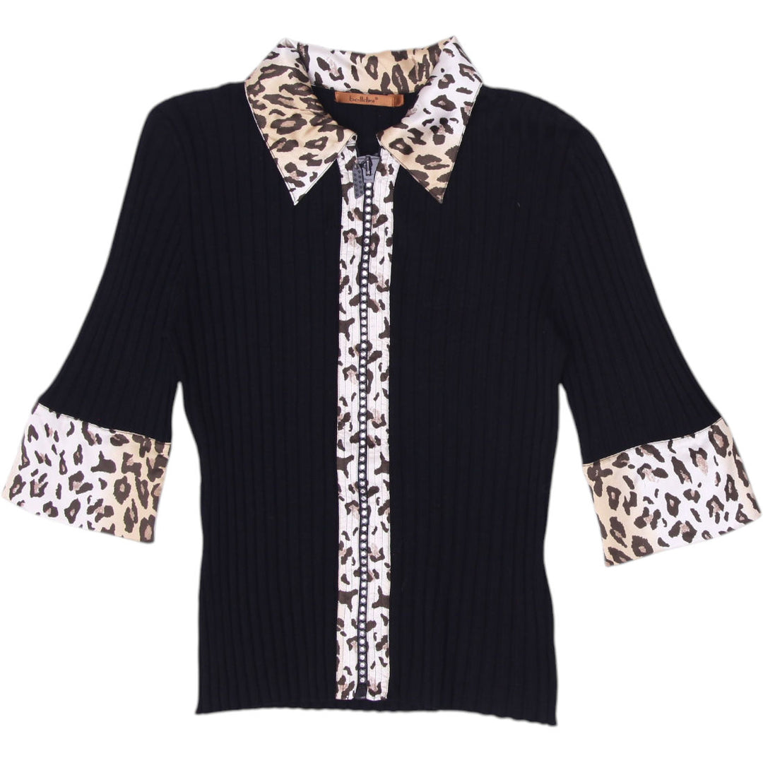 Y2K Ladies Belldini Cardigan Black Leopard Trim Size L