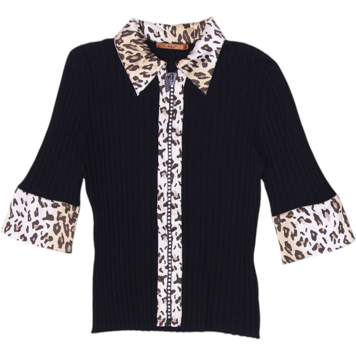 Y2K Ladies Belldini Cardigan Black Leopard Trim Size L