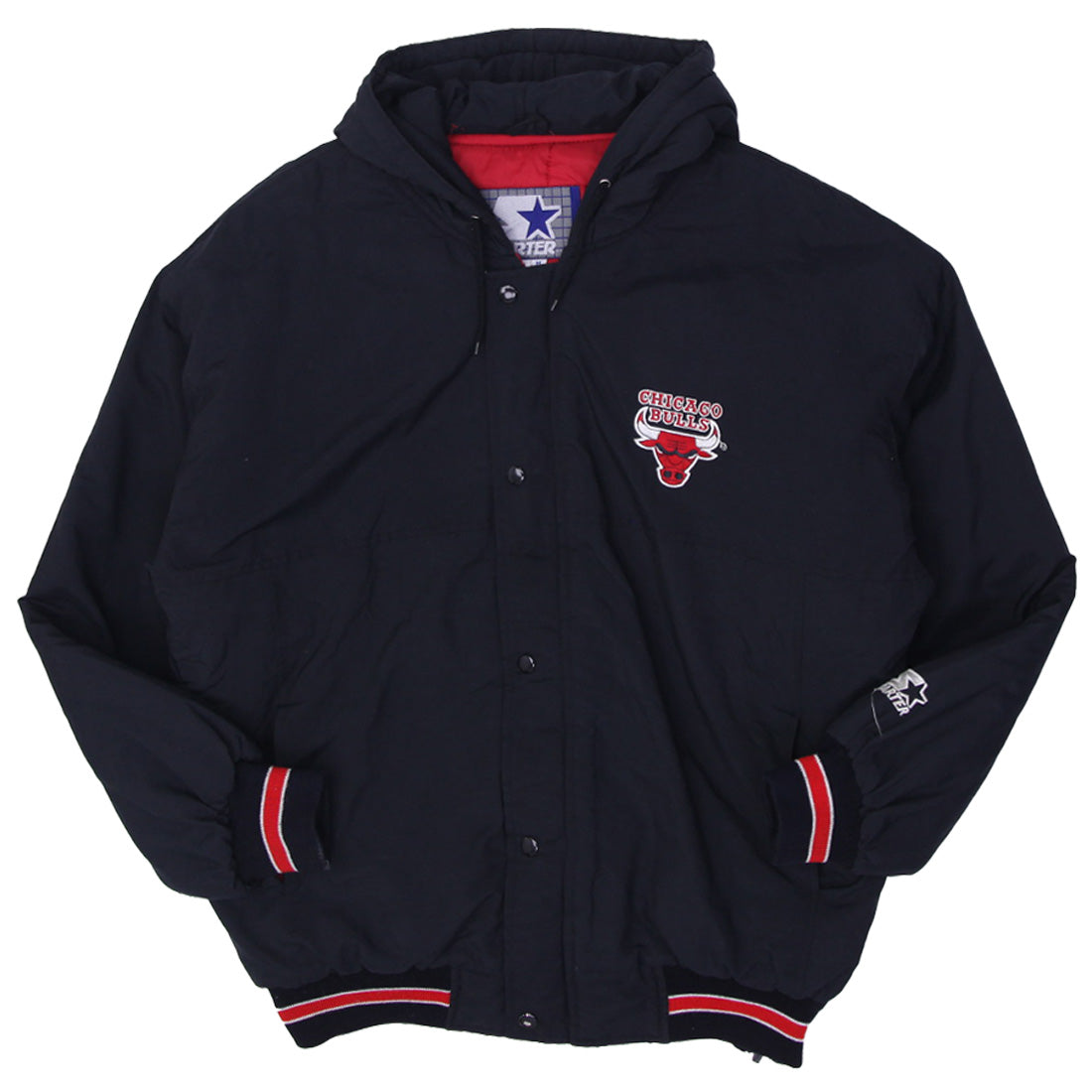 Shop Vintage Chicago Bulls Starter Puffer Hooded Jacket 90s NBA