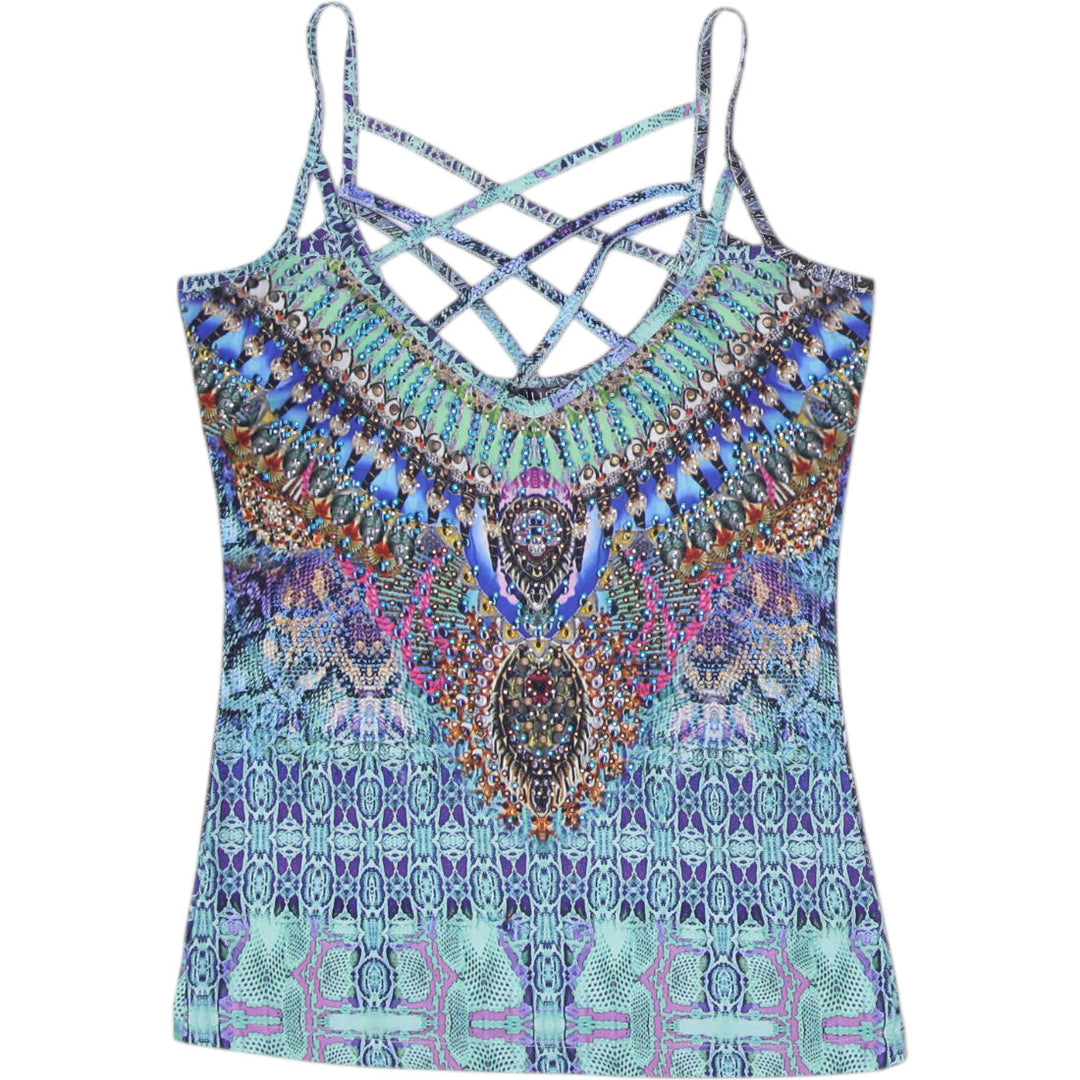 Y2K Ladies Venus Boho Chic Embellished Camisole Top Size XS