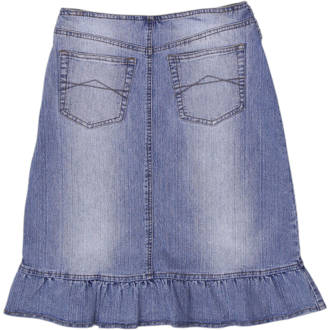 Y2K Ladies My Collection HGH Jeans Lace Up Ruffle Hem Denim Midi Skirt Size S