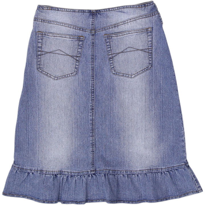 Y2K Ladies My Collection HGH Jeans Lace Up Ruffle Hem Denim Midi Skirt Size S