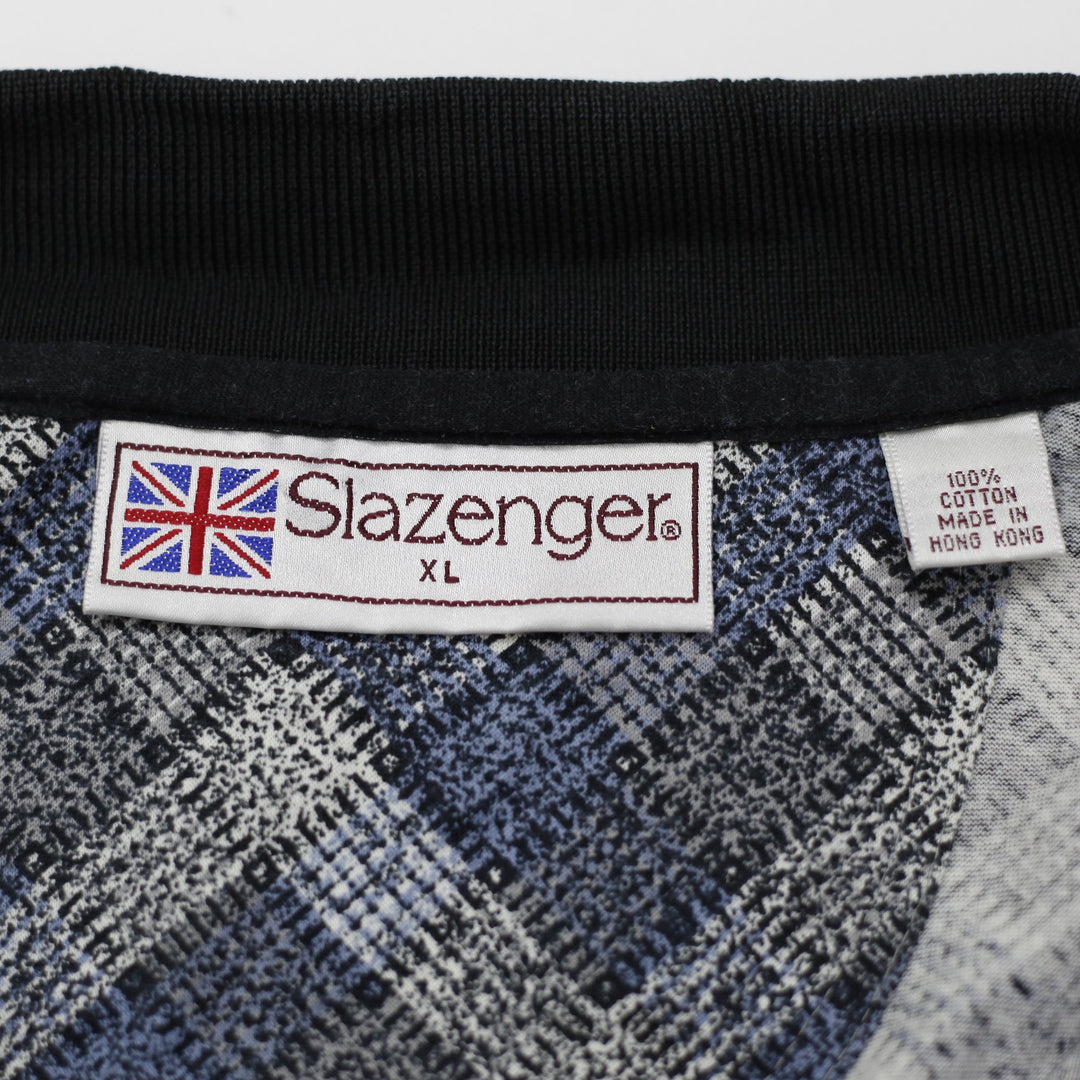 Mens Slazenger Polo Blue Checkered Short Sleeve Golf Casual